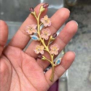 Vintage Floral Gold and Pink Brooch